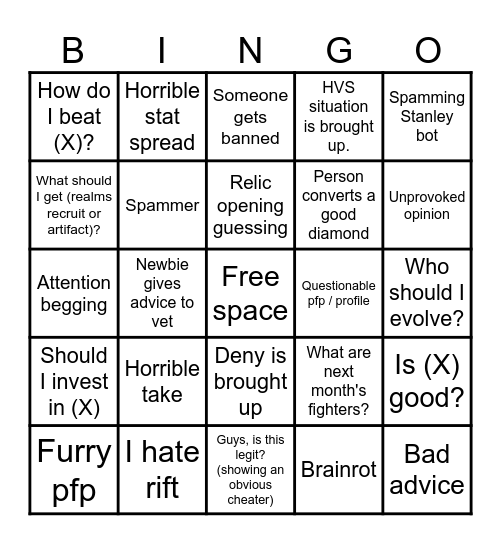 SGM discord bingo Card