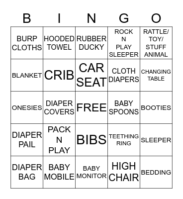 JESSICA'S BABY SHOWER  Bingo Card