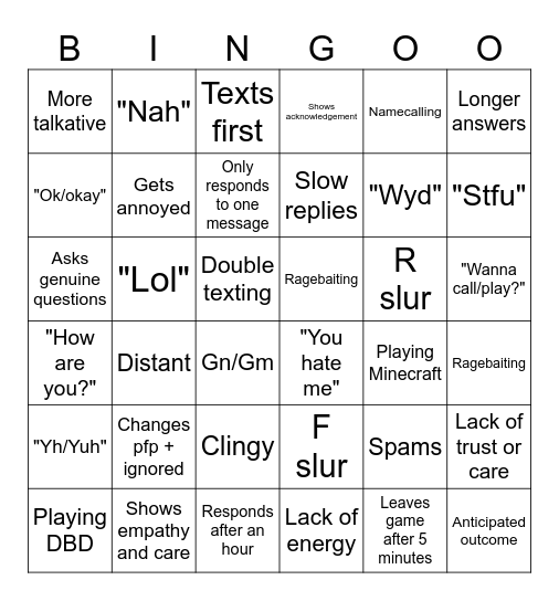 Responses Bingo Card