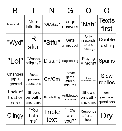 Responses Bingo Card
