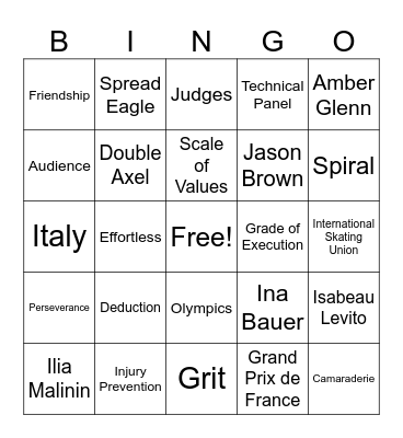 Ice-Er-Cize Bingo Card