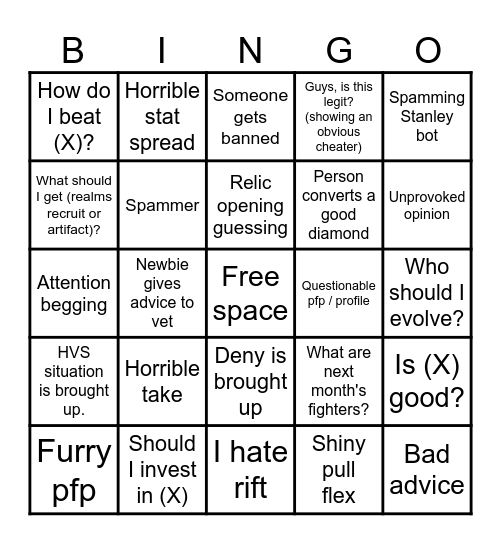 SGM discord bingo Card