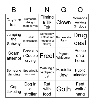 NYC Bingo Card