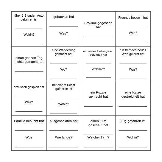 Finde jemanden der/die... Bingo Card