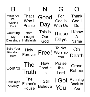 Christian Songs Bingo Card