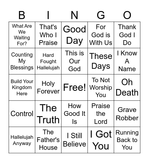 Christian Songs Bingo Card
