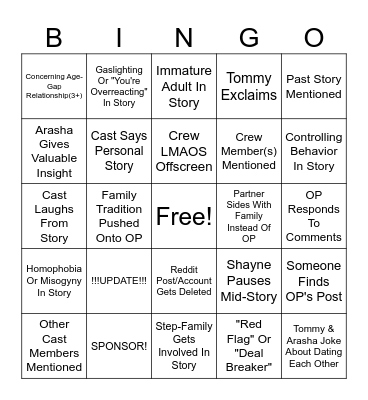 SRRS Bingo Card
