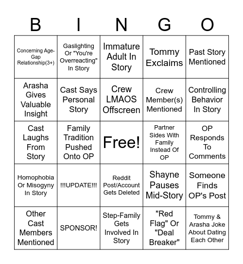 SRRS Bingo Card