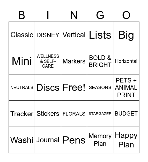 Imperfect Happy Planners Bingo Card