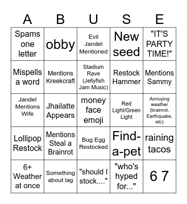 Admin Abuse Bingo Card