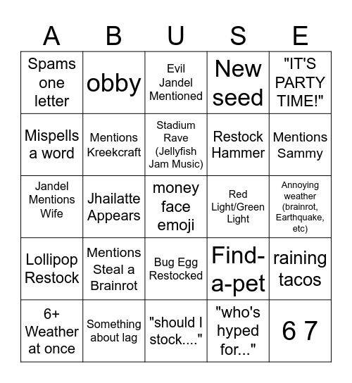 Admin Abuse Bingo Card