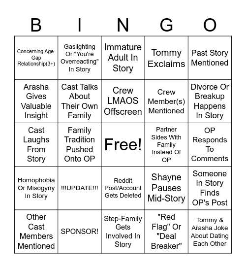 SRRS Bingo Card