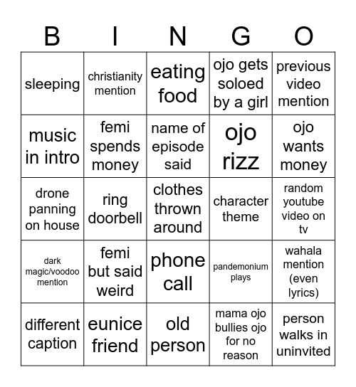 samsamsamsamsam Bingo Card