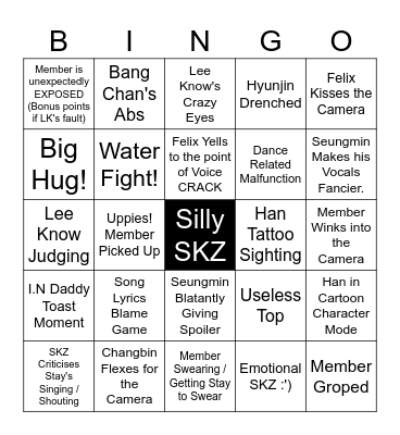 SKZ World Tour dominATE : celebrATE Encore Concert Bingo Card
