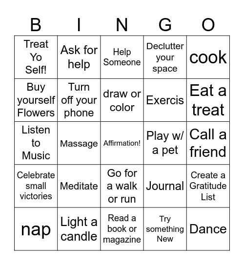 Self Care Bingo Card