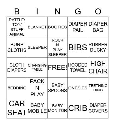JESSICA'S BABY SHOWER Bingo Card