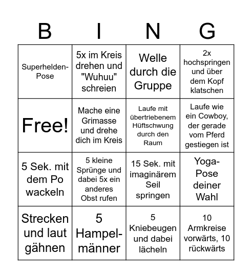 Bewegungs Bingo Card