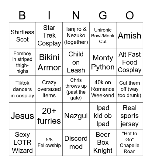 Ren Faire '25 Bingo Card