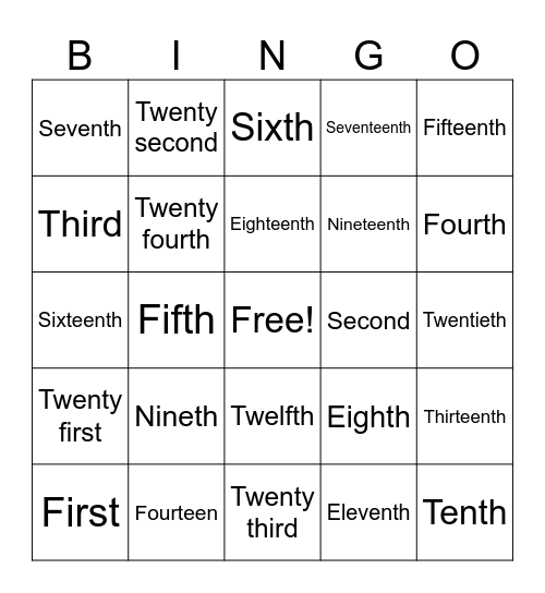 Ordinal  Bingo Card