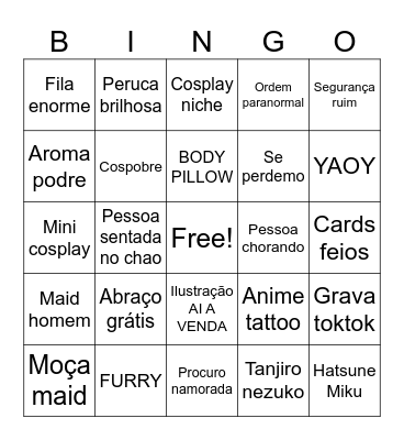 Anime extreme Bingo Card