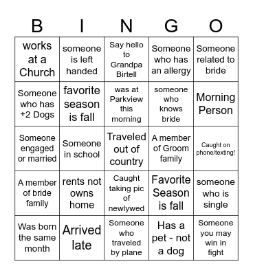 Wedding Bingo Card