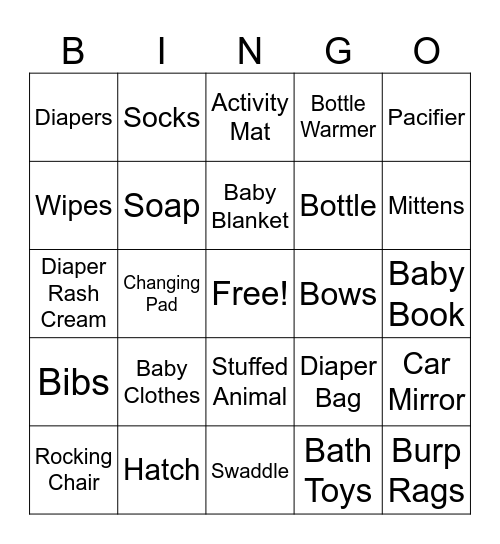 Sara's Baby Shower Bingo Card