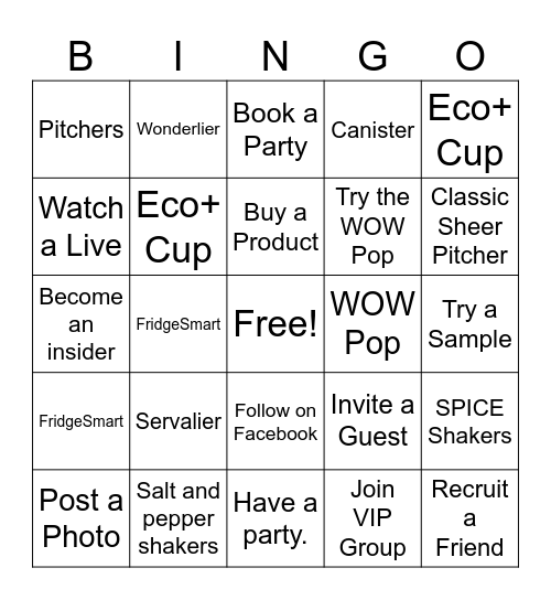 Tupperware Bingo Card