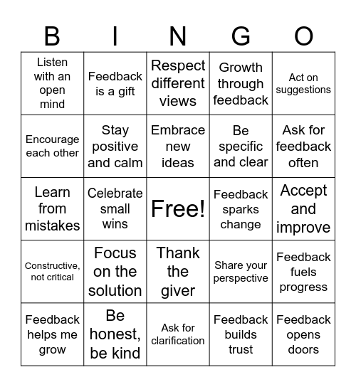 Constructive Feedback Bingo Card