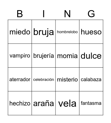 Bingo de Halloween Bingo Card