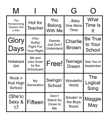 Class Dismissed! Bingo Card