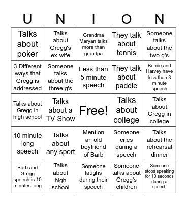 Speech Union Bingo Card