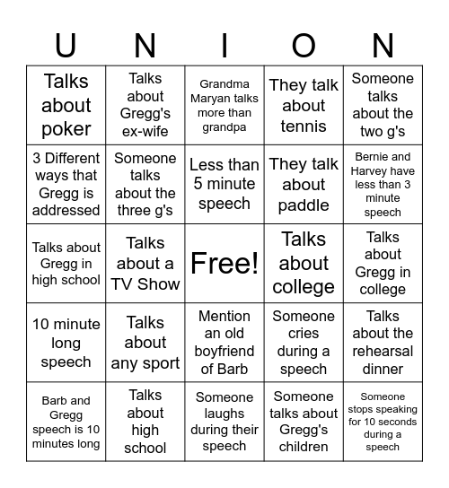 Speech Union Bingo Card
