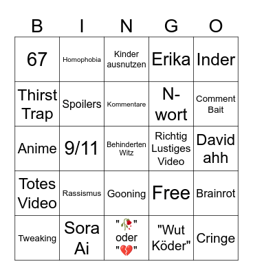 Instagram Bingo Card