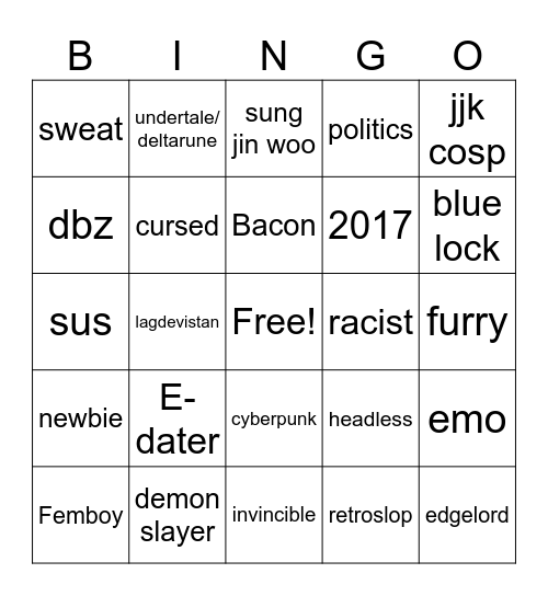 Roblox bingo Card