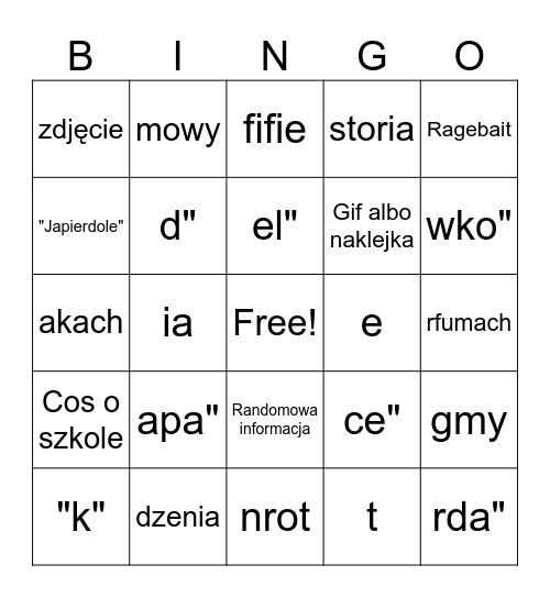 J Bingo Card