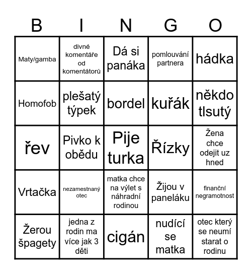 výměna manželek Bingo Card
