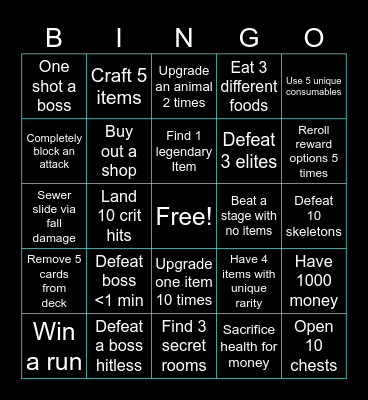 Roguelike Bingo Card