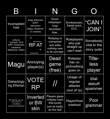MoE ULTIMATE BINGO SHEET ! [Esp = Especially] Bingo Card