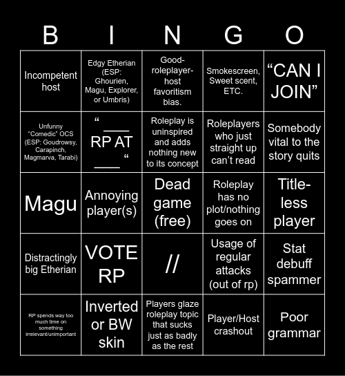 MoE ULTIMATE BINGO SHEET ! [Esp = Especially] Bingo Card
