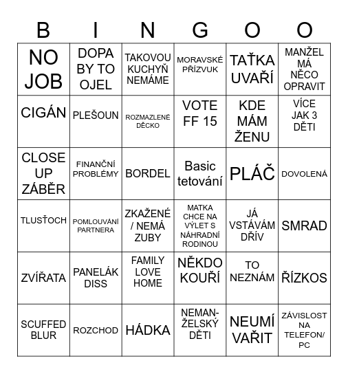 výměna manželek Bingo Card