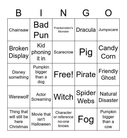 Farmpark Halloween Bingo Card