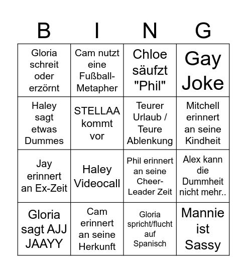 modern family bingo Card