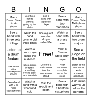 Sierra Cup Classic Bingo Card