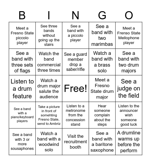 Sierra Cup Classic Bingo Card