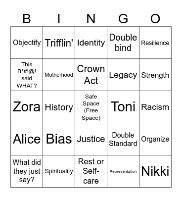 Black Women Writer's Weekend Bingo Card