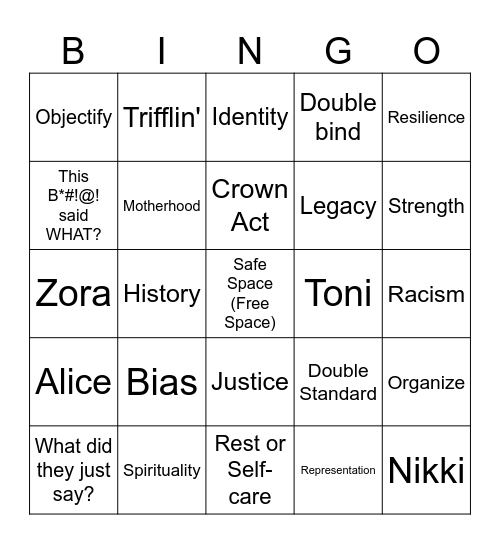 Black Women Writer's Weekend Bingo Card