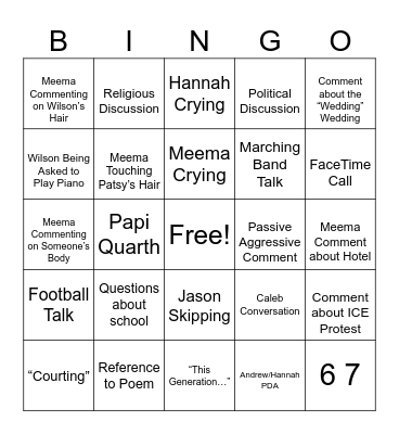 Family Gathering Bingo Card
