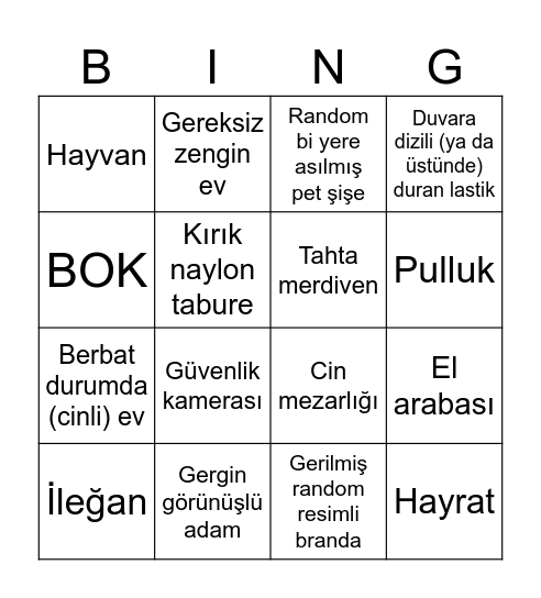 Yarış Yarış Anadolu Bingo Card