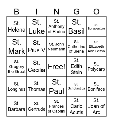 All Saint's Bingo Card