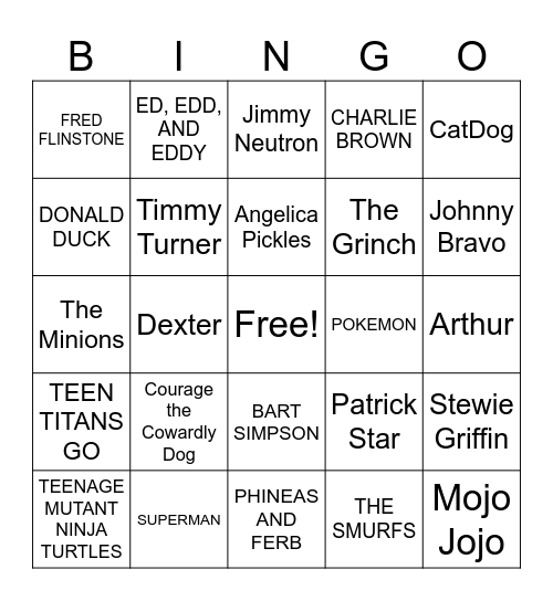 CARTOON CHARACTERS Bingo Card